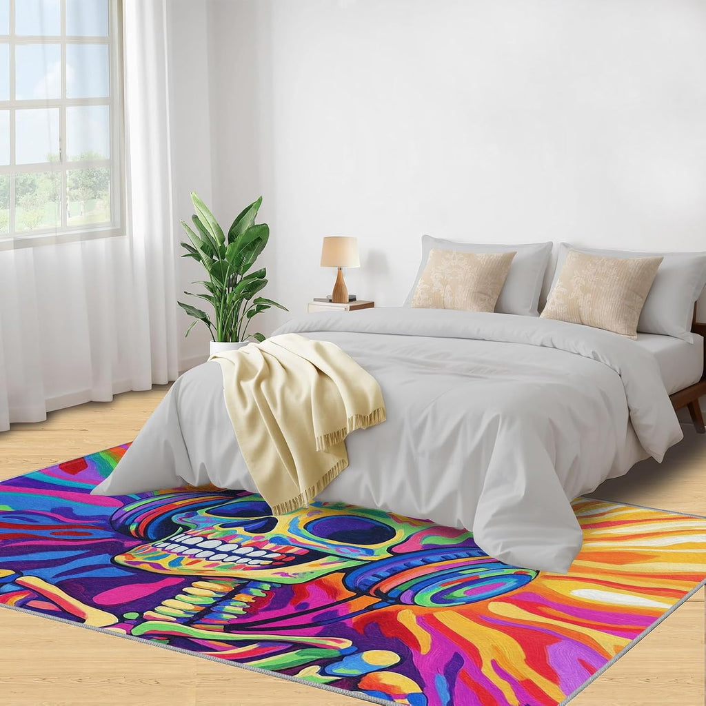 Headphone Skull Rug 6x8 - Pop Art Large Rugs for Living Room, Colorful Skeleton Carpet Area Rug for Girls Bedroom Kids Room Basement Office Classroom