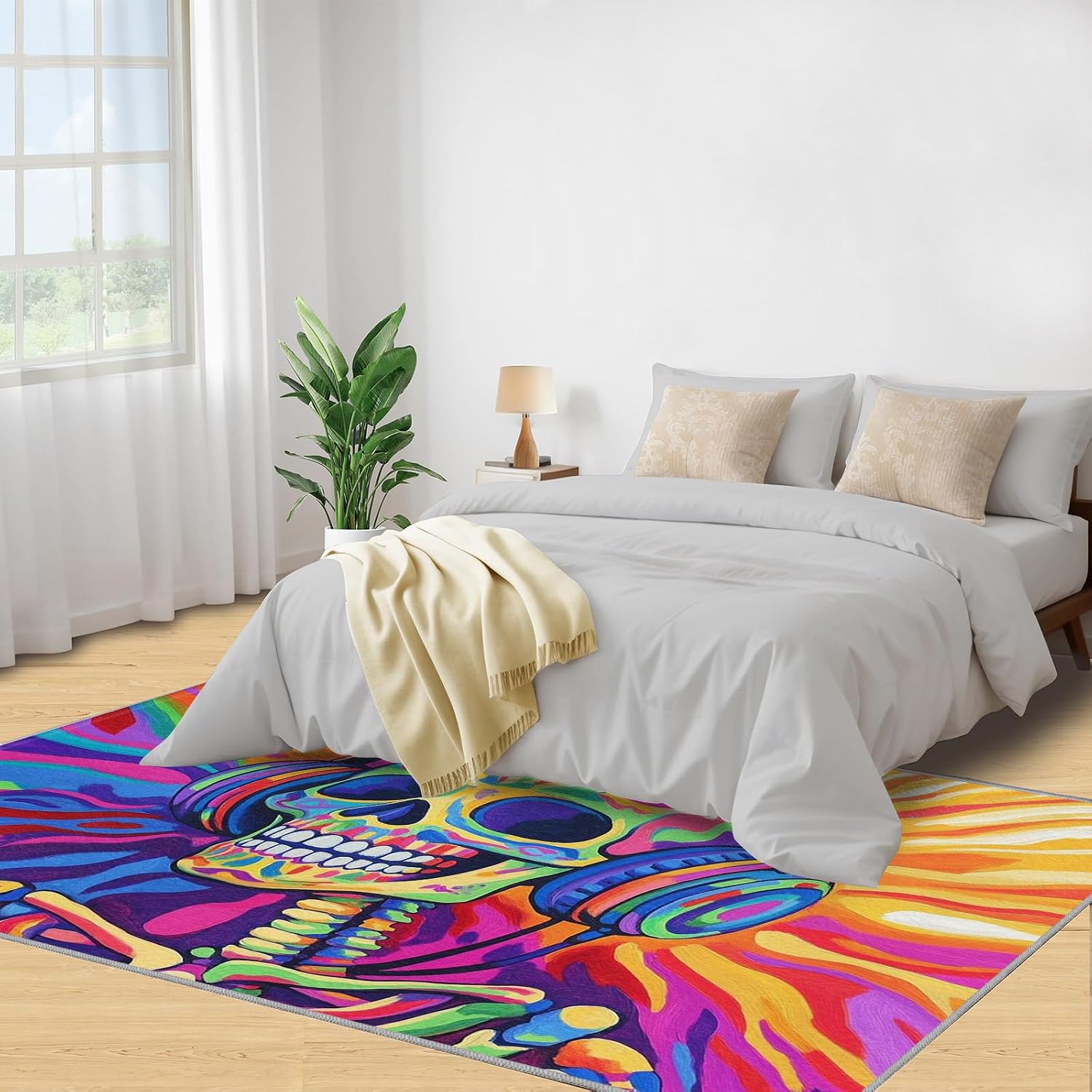 Headphone Skull Rug 6x8 - Pop Art Large Rugs for Living Room, Colorful Skeleton Carpet Area Rug for Girls Bedroom Kids Room Basement Office Classroom