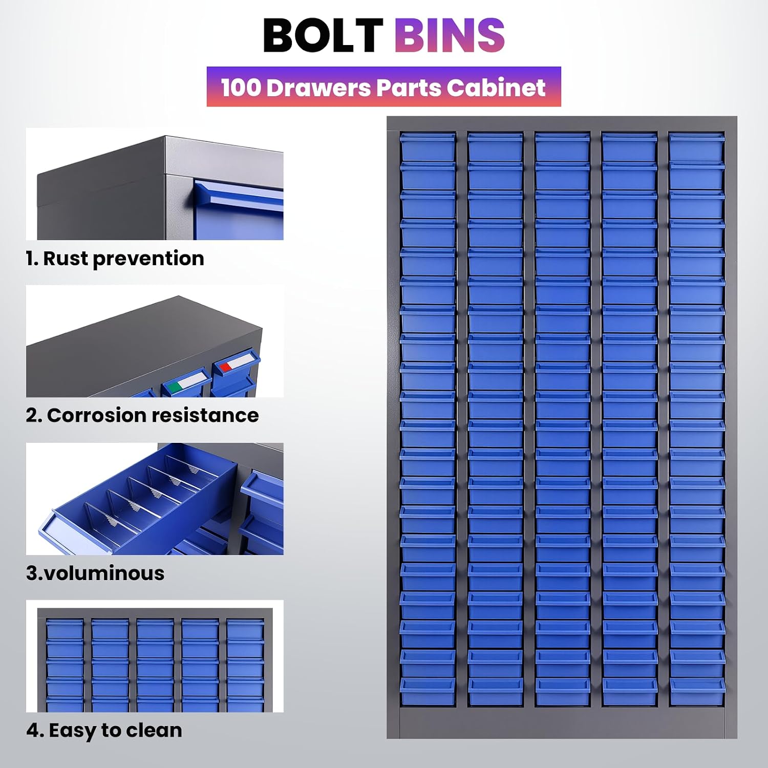 100 Drawers Space-Saving Bolt Bins and Parts Cabinet, 25.8″L×8.66″W×46″H Professional Nut and Screw Organizer, Keeps Garage Tools Neatly Stored
