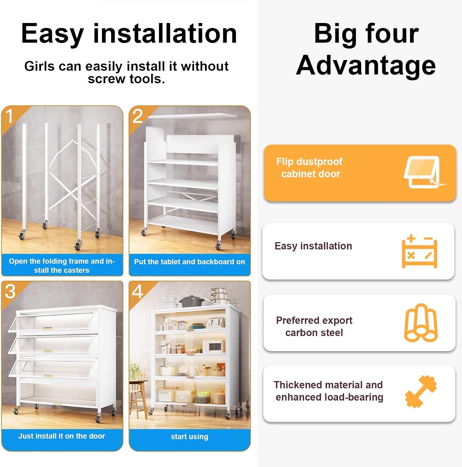 White Bakers Rack with Storage, 3-Tier Kitchen Cabinet, Microwave Stand with Flip Door, Coffee Bar Station for Home, Office, Pantry, Garage - 100cm/39in