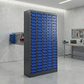 100 Drawers Nut and Bolt Organizer, 26' D x 9' W x 46' H Bolt and Nut Tool Storage Cabinet, Stainless Steel Parts Cabinet with Shelves and Label Stickers for Workshop Garage Warehouse (100 Drawers)