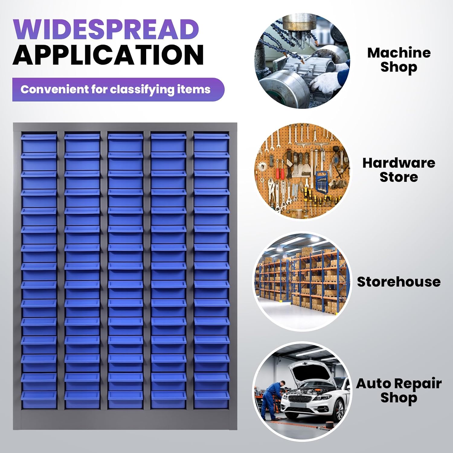75 Drawers Nut and Bolt Organizer, 26' D x 9' W x 35' H Bolt and Nut Tool Storage Cabinet, Alloy Steel Parts Storage Cabinet with 5 Tier Shelves and Label Stickers for Workshop Garage Warehouse