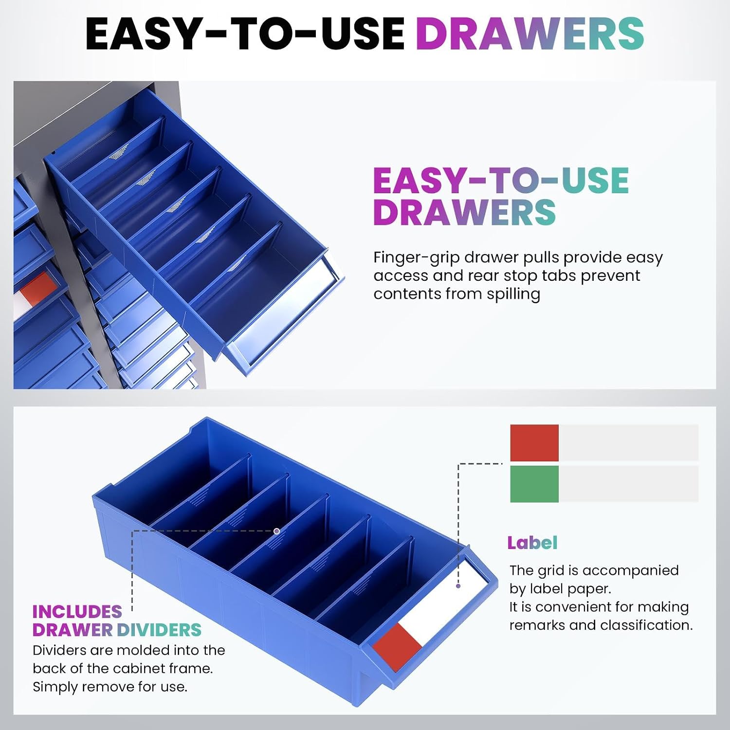 75-Drawer Small Part Organizer with 5 Dividers & 2 Labels Per Drawer, Nut and Bolt Organizer with Rear Stops, Rust Prevention & Corrosion Resistant Part Cabinet for Mechanics (75-Drawer)