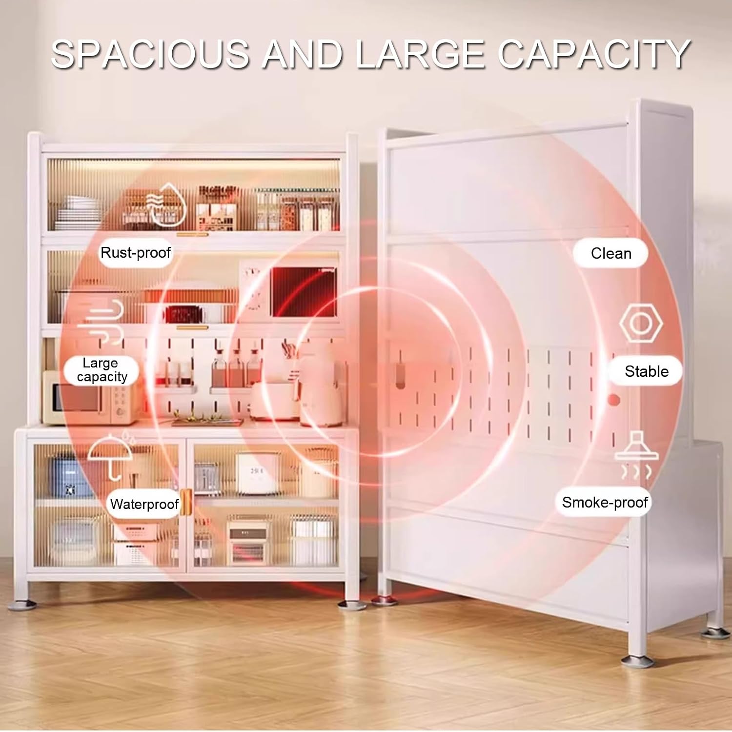 6-Tier Kitchen Bakers Rack, Kitchen Microwave Stand, Bakers Rack with Storage, Pegboard, Adjustable Shelf(White-80Cm)
