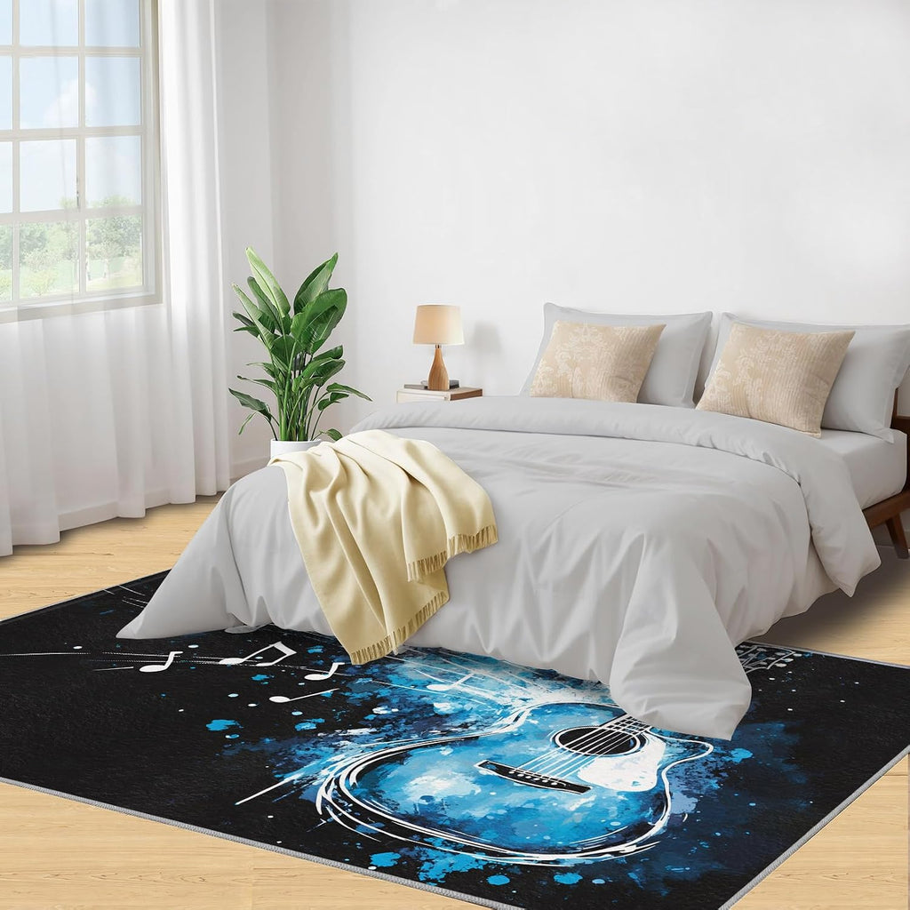 5x7 Guitar Area Rugs - Music Rugs for Bedroom Girls, Instrument Rug Non Slip Soft Rugs for Living Room Hardwood Floors Teen Room