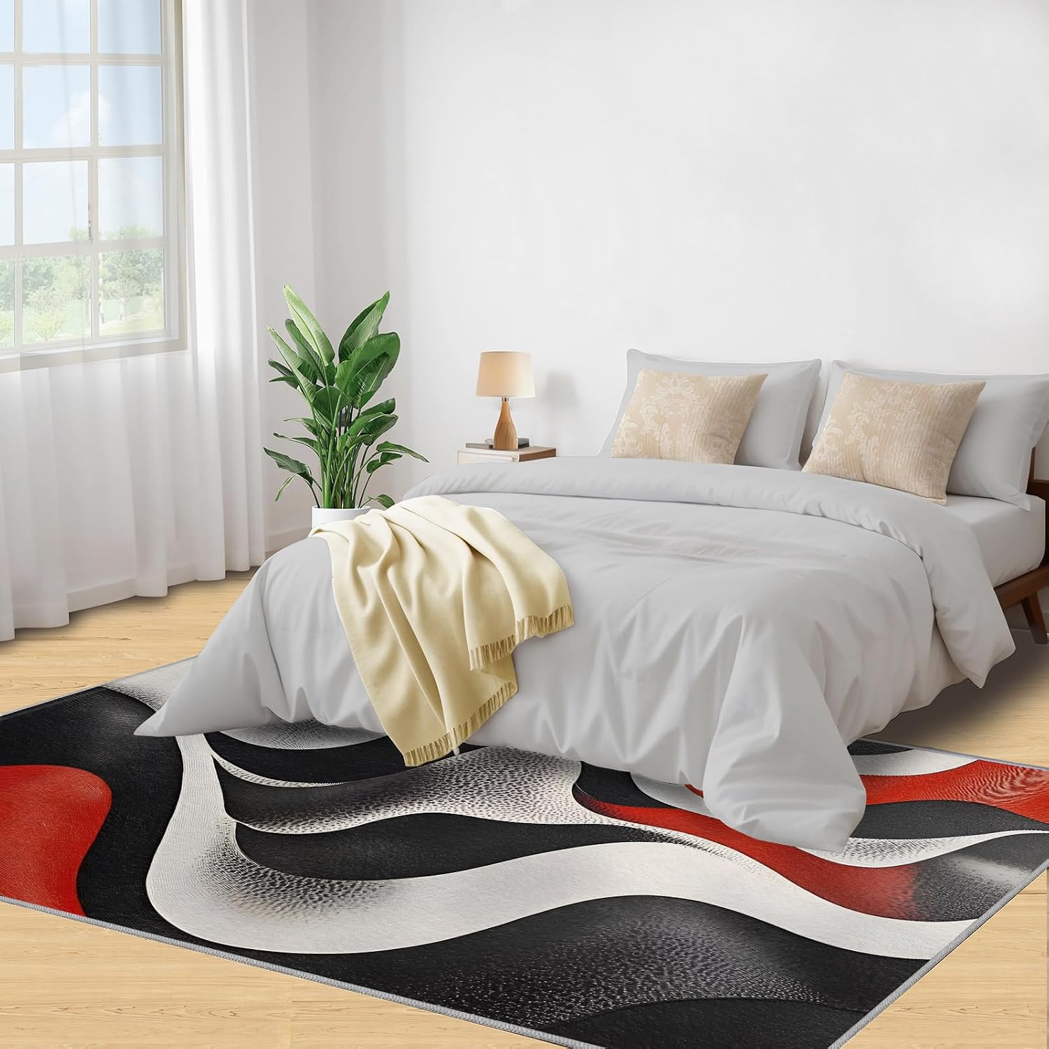 Abstract Rugs for Living Room 6x8ft, Black and Red Rugs, Modern Rug, Decor Carpet for Bedroom Dining Room Non Slip Area Rug
