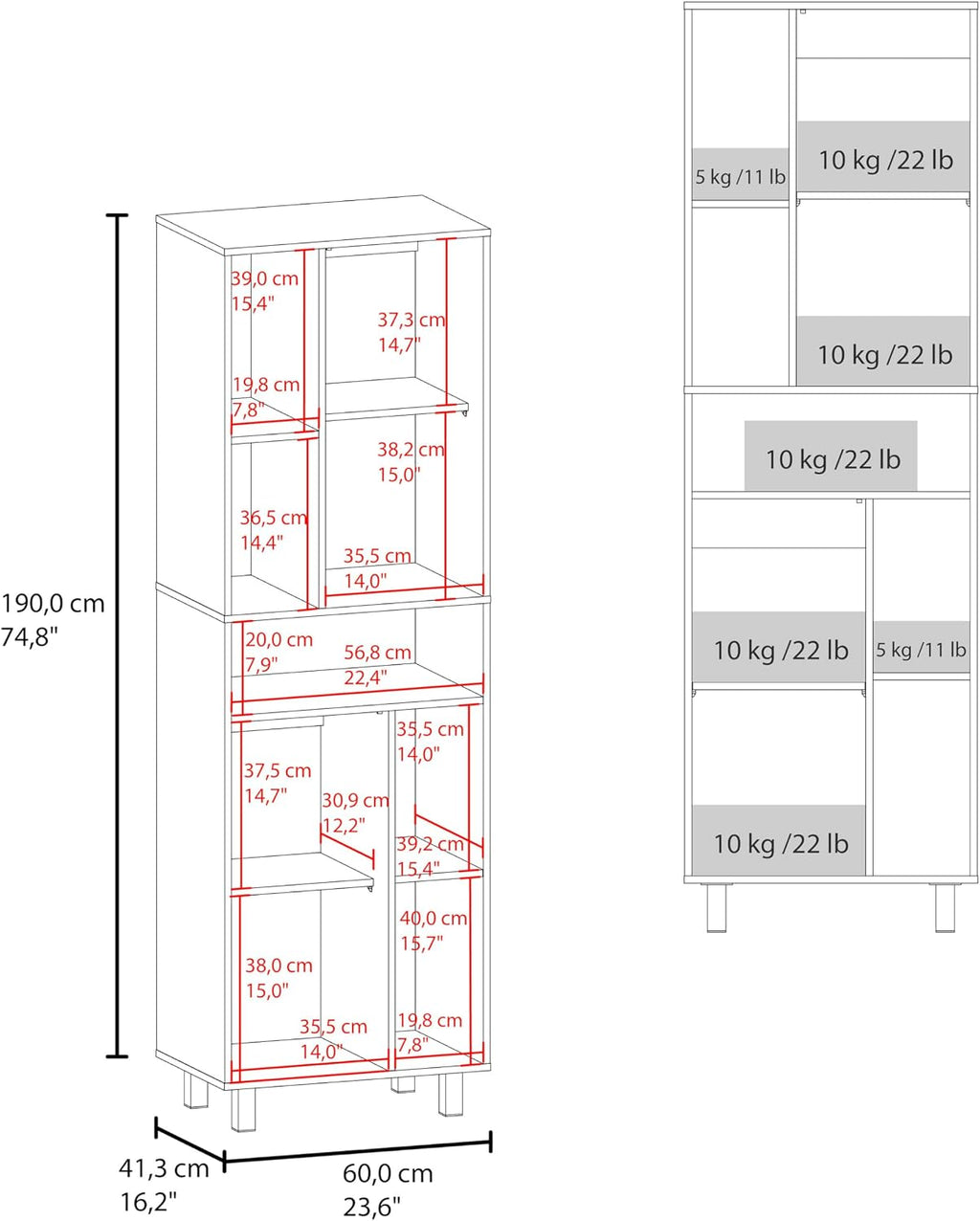 75' Vertical Freestanding Storage Cabinet, Kitchen Storage Bakers Rack with Double Doors, Utility Food Cupboard with Multi-Shelves for Kitchen, Apartment, White