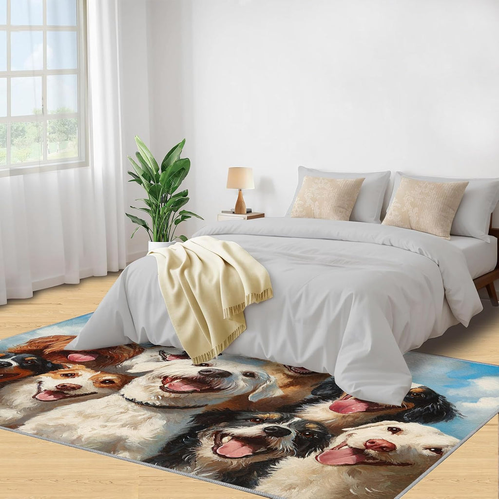Dog Rug 5x7, Cute Dog Rugs for Bedroom, Pet Lovers Area Rug, Non Slip Washable Rugs for Living Room Farmhouse, Indoor Low Pile Decor Carpet