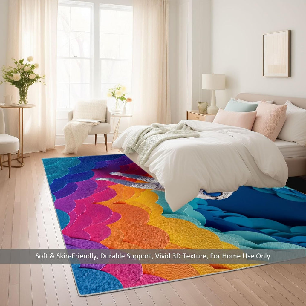 Abstract Washable 5 x 7 ft Area Rugs for Living Room, Bedroom, Dining Room Kitchen, Office Carpet, Geometric Rainbow Space Astronaut Stain Resistant Non-Slip Large Rug, Durable Easy to Clean