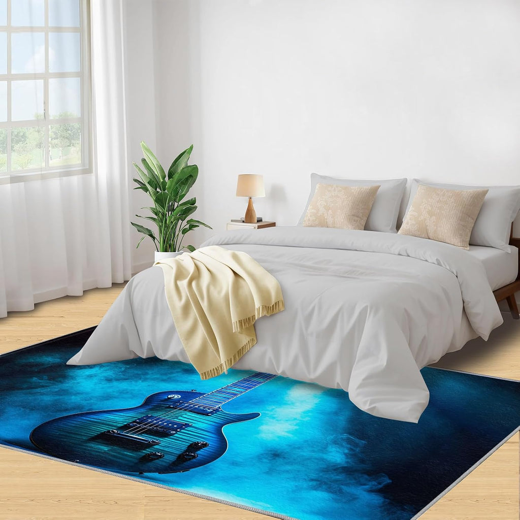 Guitar Rug Large - 6x8 Rug, Music Area Rugs for Living Room Bedroom, Music Style Area Rugs, Musical Instrument Washable Carpet, Kids Carpet, Guitar Home Decor & Gifts