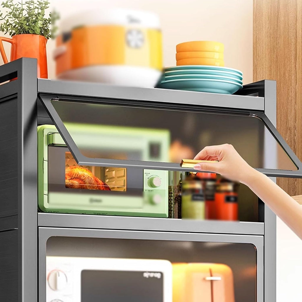Bakers Rack with Storage Cabinet Kitchen Shelf Organizer and Storage with Drawer with Rolling Wheels, for Spices, Pots and Pans(White,60 * 40 * 90.6cm)