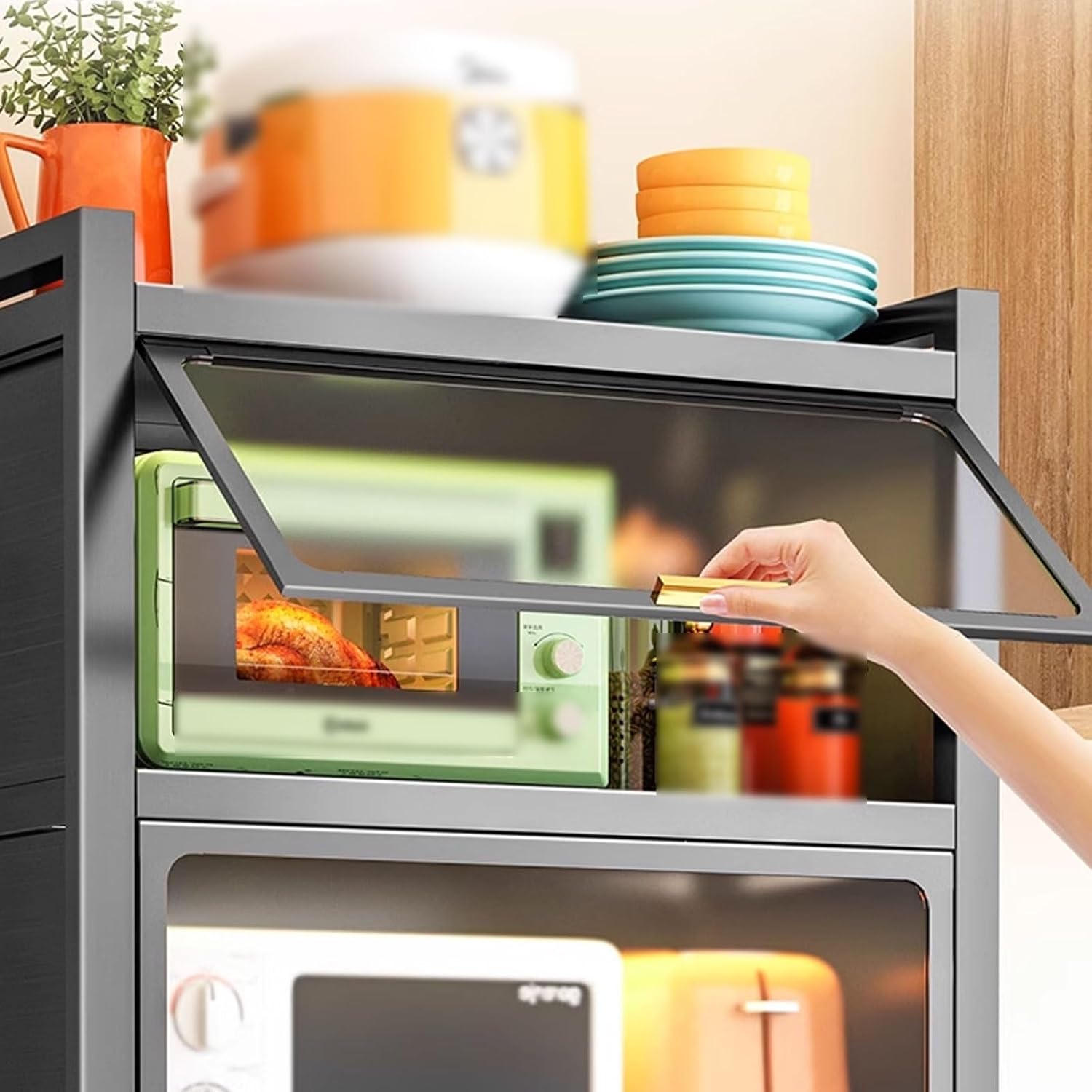 Bakers Rack with Storage Cabinet Kitchen Shelf Organizer and Storage with Drawer with Rolling Wheels, for Spices, Pots and Pans(White,60 * 40 * 90.6cm)