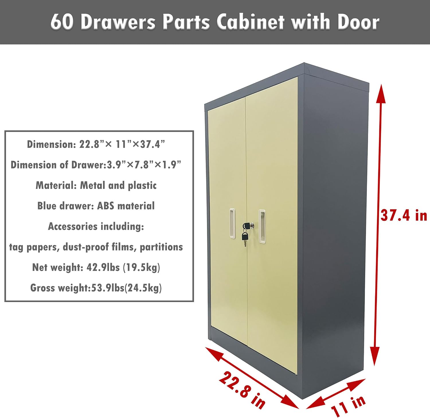 INTSUPERMAI Parts Cabinet Tools Storage Cabinet 60 Drawer Plastic Parts Organizer Plastic Storage Drawers 2 Dividers 5 Baffle