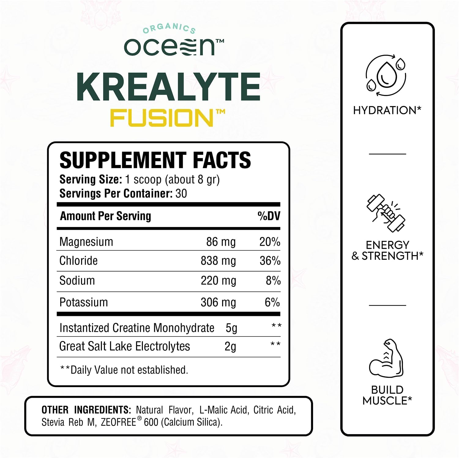 Organics Ocean Krealyte Fusion - Instantized Creatine Monohydrate Powder with Electrolytes - Muscle Strength, Endurance & Hydration Support - Vegan, Sugar-Free, Pink Lemonade Flavor - 120 Servings