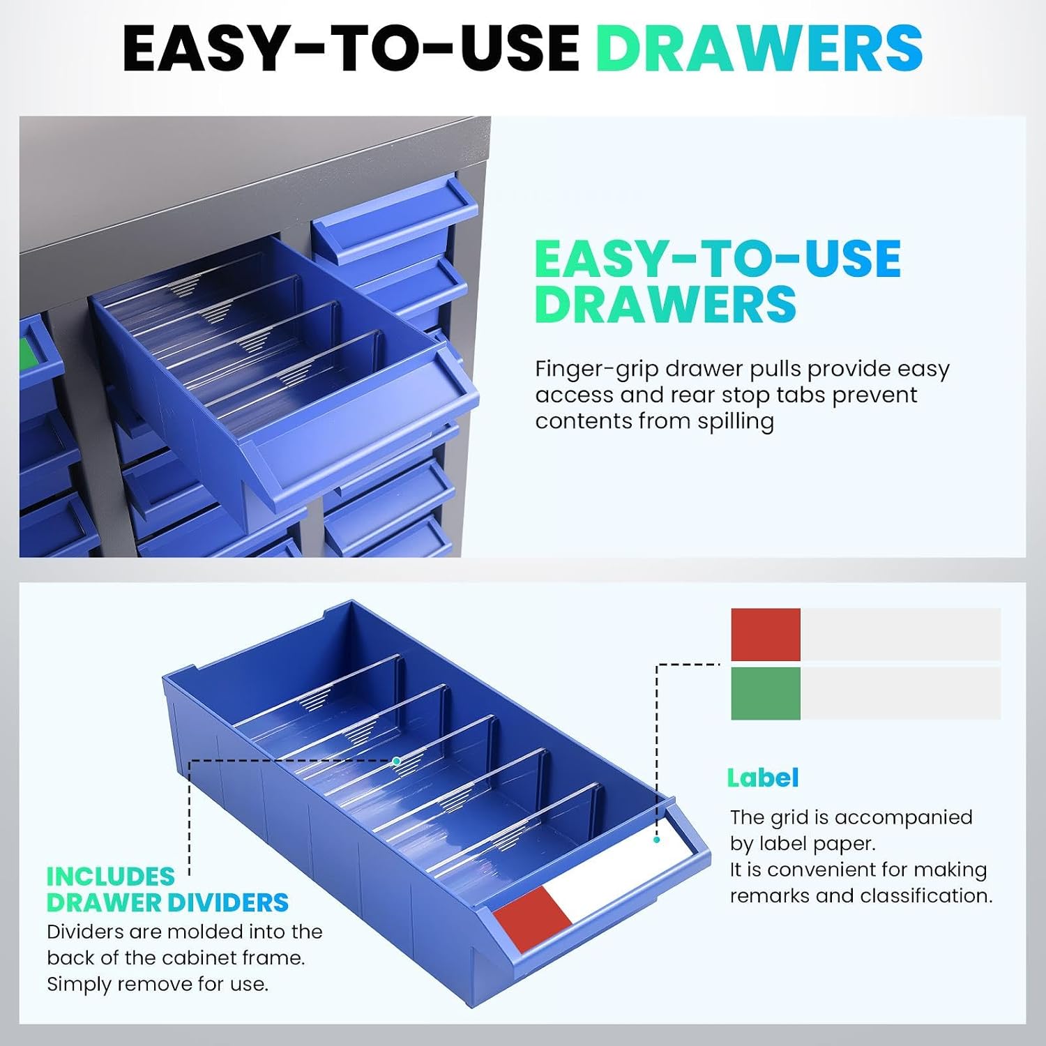Parts Cabinet-100 Drawers ABS Material & Alloy Steel Nuts and Bolts Organizers and Storage, Shelves with Label Stickers Parts Organizer for Small Items Hardware Organization Tool Storage Cabinet