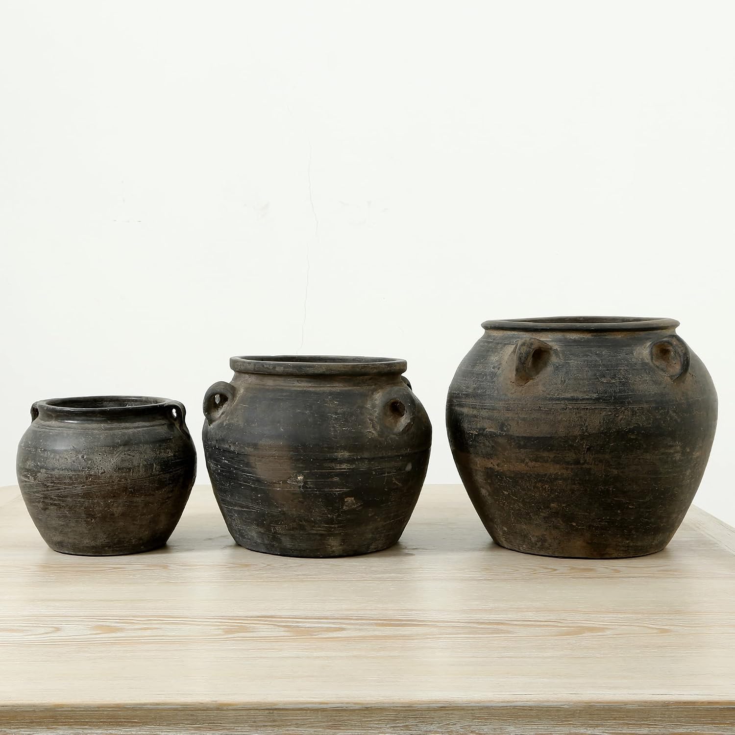 Artissance 14.2' Wide Large Ceramic Vase, Rustic Pottery Vase with 4 Handles, Decorative Ceramic Vase, Farmhouse and Black Vases Home Decor, Tall Pottery Vase for Living Room or Garden