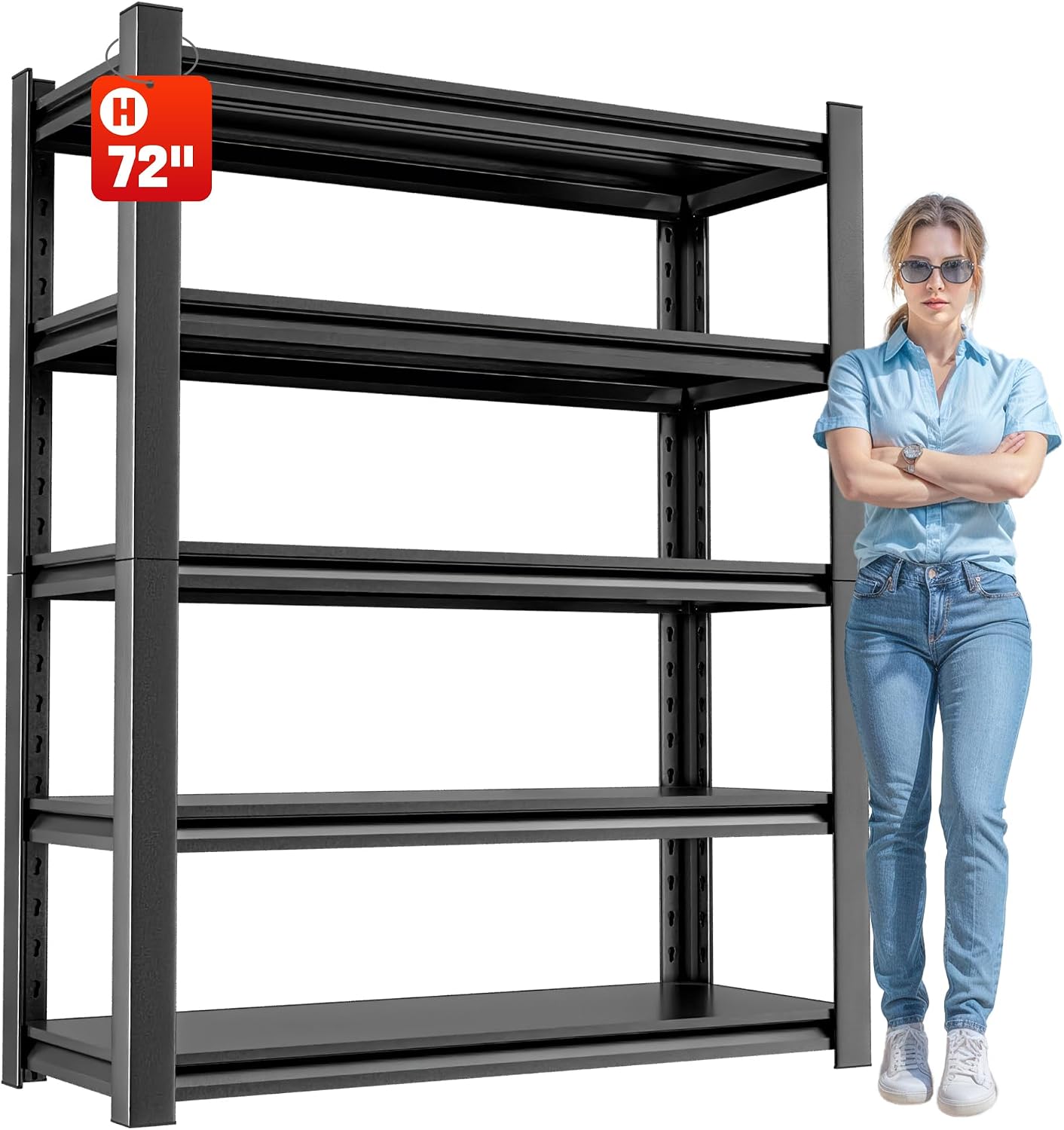 OLLRRACT 5 Tier Heavy Duty Metal Shelving Unit, Industrial Storage Shelf for Garage, Utility, and Industrial Use - Metal Storage Shelf Organizer, Durable Garage Storage Shelving 24' D x48 W x72 H