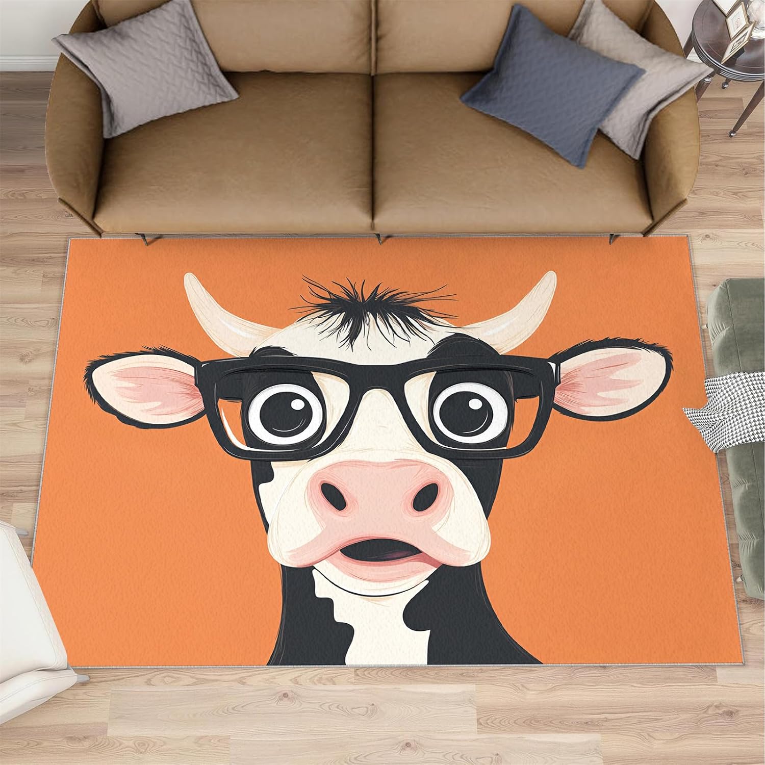 6x8 Cow Area Rug - Cartoon Cow Large Rugs for Living Room, Cute Calf Carpet Area Rug for Girls Bedroom Kids Room Basement Office Classroom