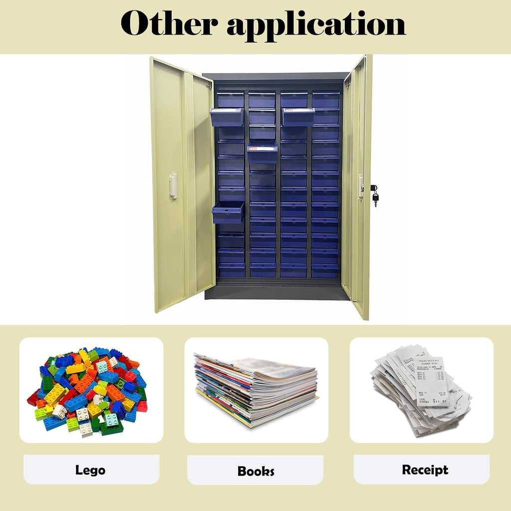 Parts Cabinet 48 Drawers, Plastic Bolt and Nut Tool Storage Cabinet, Hardware Organizer Box with Door for Storing Sample
