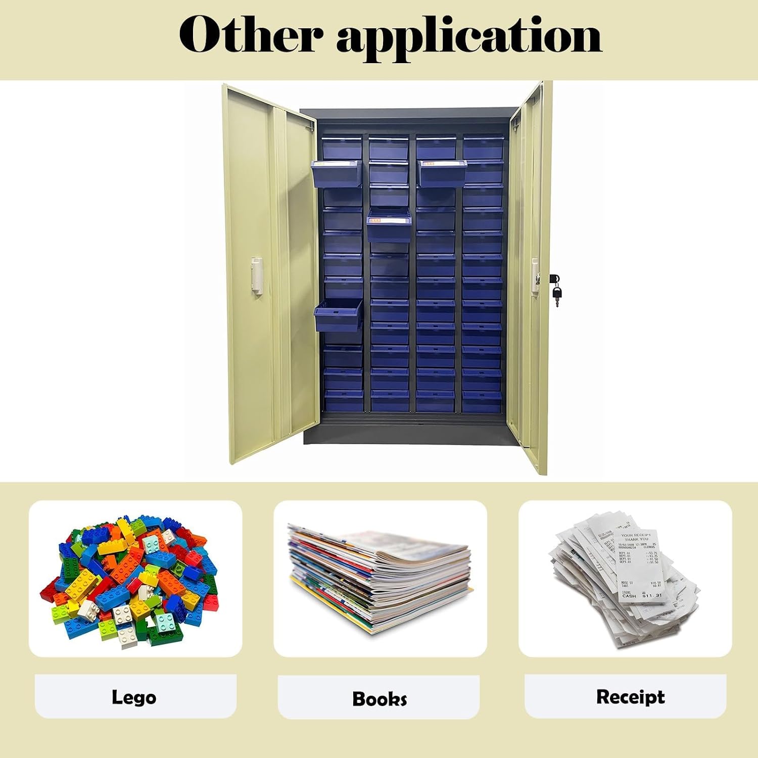 Parts Cabinet 48 Drawers, Plastic Bolt and Nut Tool Storage Cabinet, Hardware Organizer Box with Door for Storing Sample