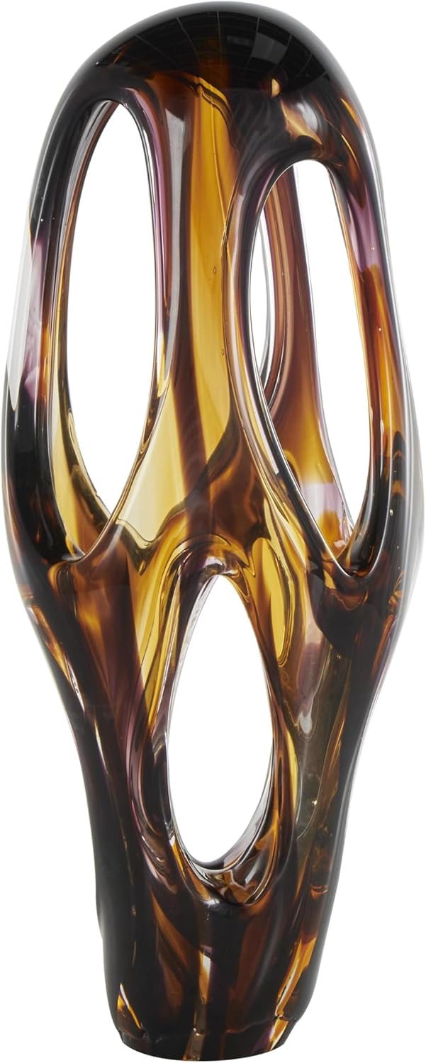Deco 79 Glass Abstract Decorative Sculpture Cutout Home Decor Statue with Pink and Amber Accents, Accent Figurine 9' x 6' x 20', Yellow