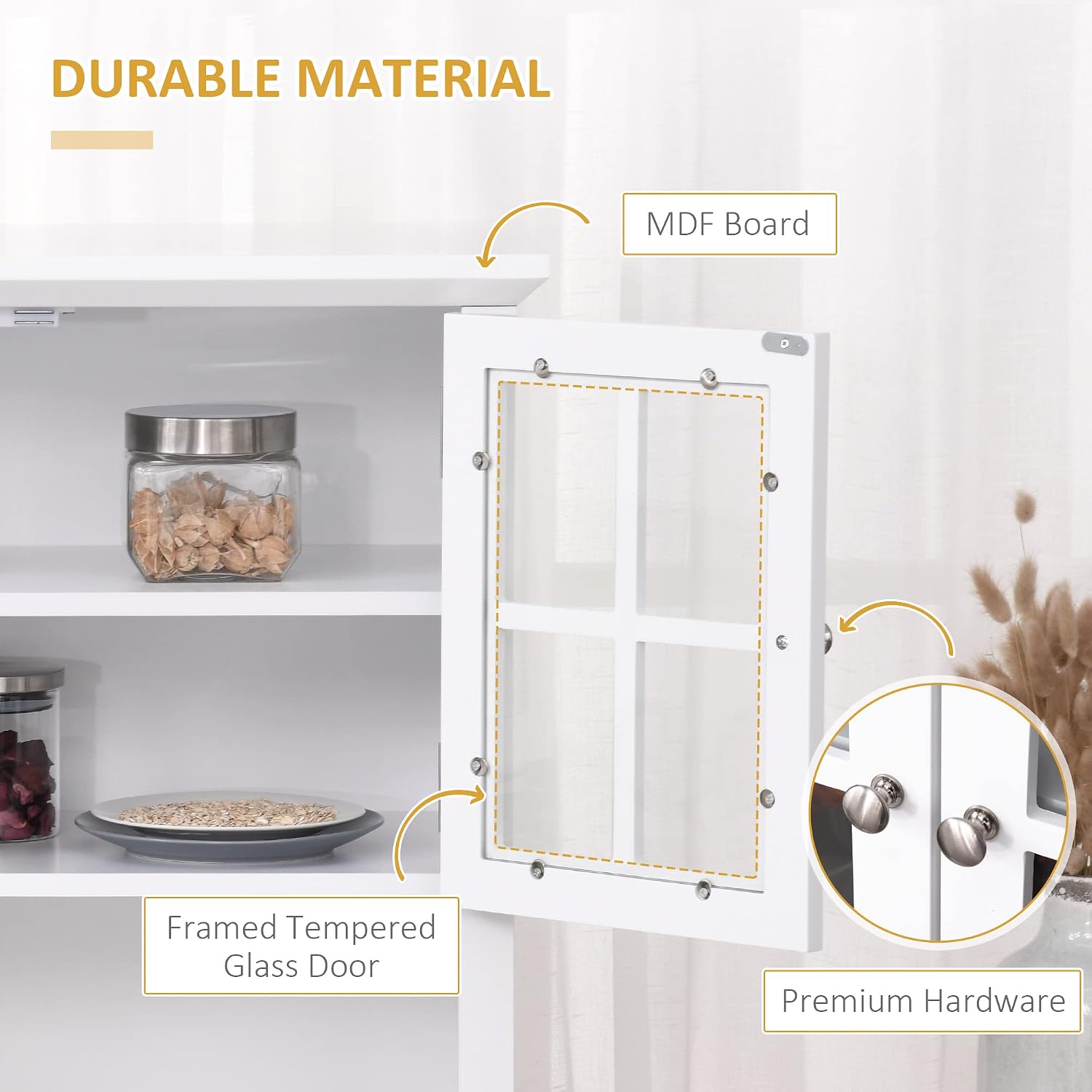 HOMCOM Elegant Buffet with Hutch, Kitchen Pantry Storage Cabinet with Framed Glass Door Drawer and Microwave Space for Dining Room, Living Room, White