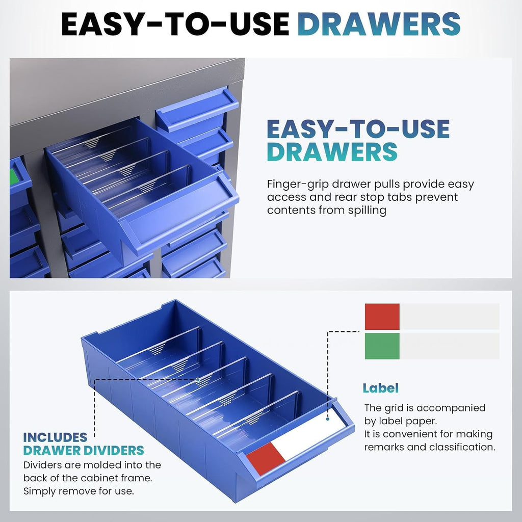 Parts Organizer Cabinet: 920LB Capacity Nut and Bolt Organizer with Label System, Non-Slip Base Heavy-Duty Bolt Bin for Garage, Workshop or Office Tool Storage, 26x9x46 Inch (100 Drawers)
