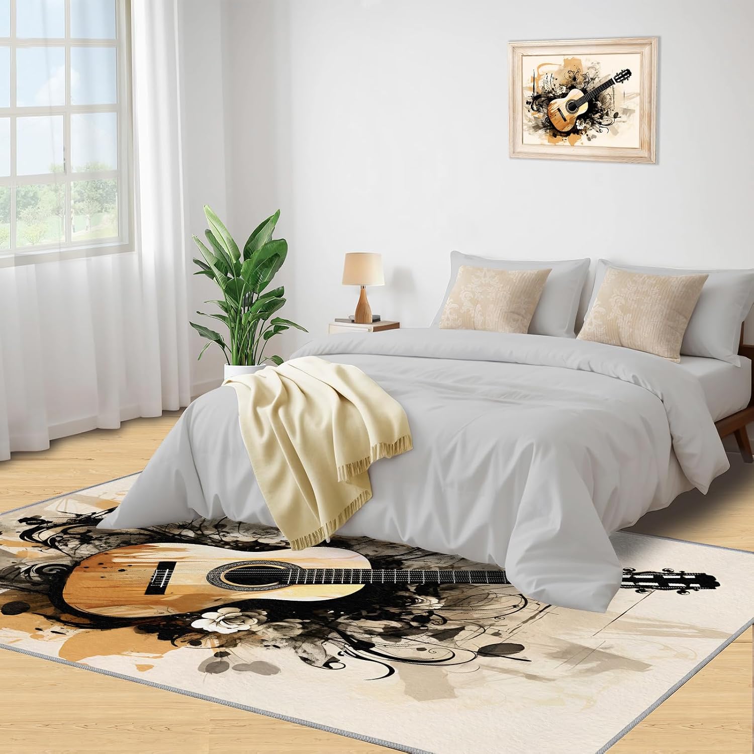 Guitar Area Rug - Cool Guitar Rugs for Bedroom - Music Lover Living Room Rug, Indoor Machine Washable Carpet for Music Studio Band Entertainment Room 6x8ft