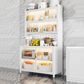 6-Tier Kitchen Bakers Rack with Storage Cabinet, Flip Door, White Microwave Stand with Hooks, Coffee Bar Organizer, 100cm, Carbon Steel Frame(100cm)