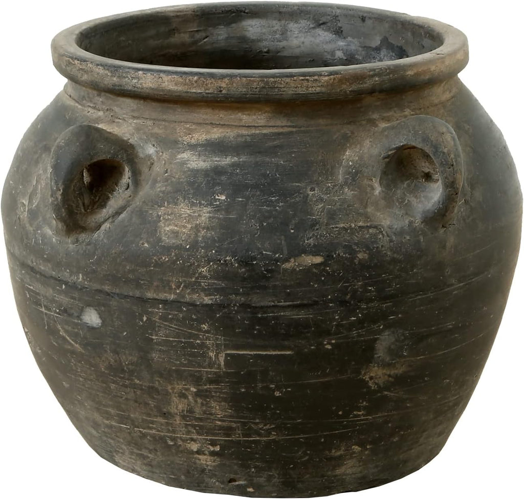 Artissance Home Small Gray Pottery Indoor Outdoor Vintage Water Jar w/4 Handles, Home and Garden Décor (Color & Size Vary)