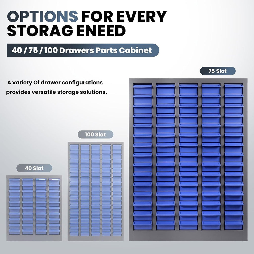 75 Drawers Parts Cabinet, (25.8'×8.66'×35.4') Nut and Bolt Organizer with Adjustable Dividers, Cold-Rolled Steel Frame & ABS Drawers, Label Slots, Tool Cabinet for Workshop, Garage, Office