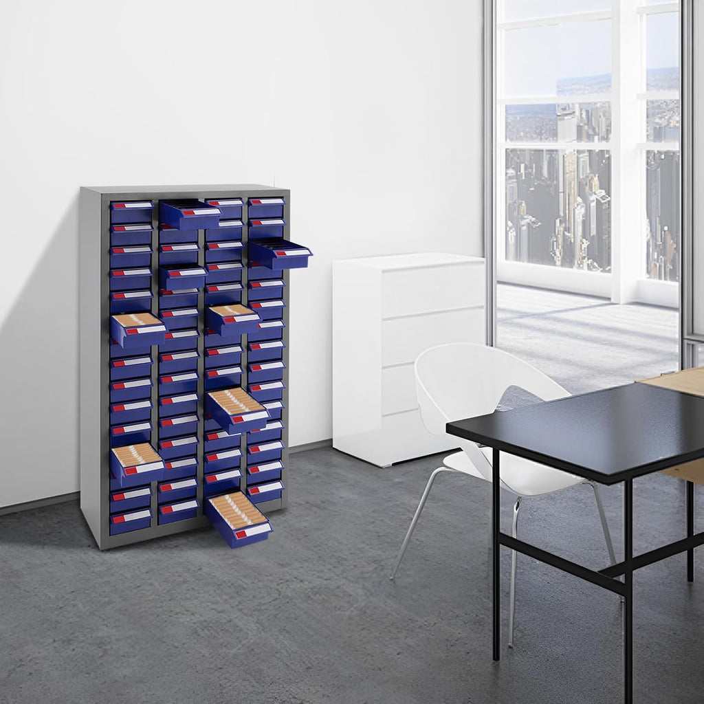 Parts Storage Cabinet with 60 Small Drawers, Free Standing Hardware Tools Storage Cabinet Bolt and Nut Tool Storage Organizer, Part Tool Cabinets for Warehouses, Workshops (Blue)