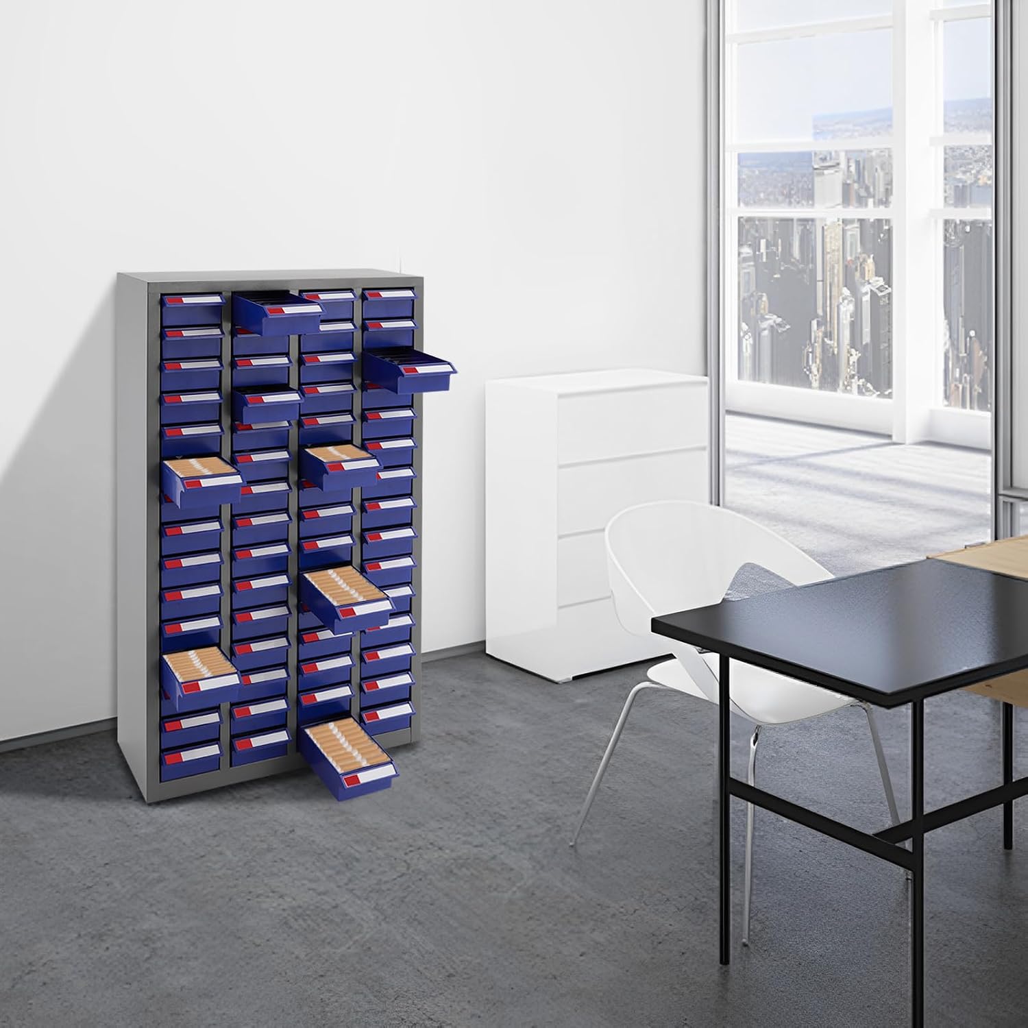 Parts Storage Cabinet with 60 Small Drawers, Free Standing Hardware Tools Storage Cabinet Bolt and Nut Tool Storage Organizer, Part Tool Cabinets for Warehouses, Workshops (Blue)