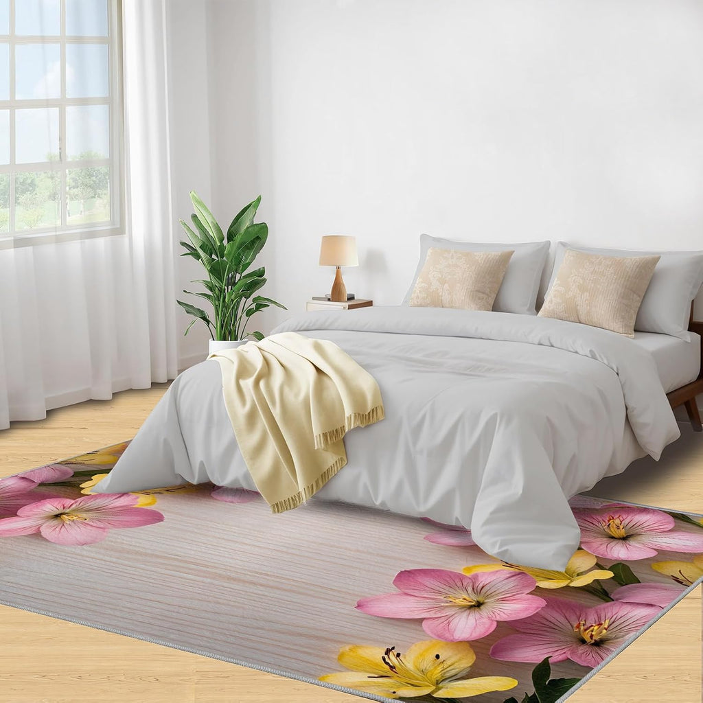 6x8 Florals Area Rug - Florals Large Rugs for Living Room, Flowers Carpet Area Rug for Girls Bedroom Kids Room Basement Office Classroom