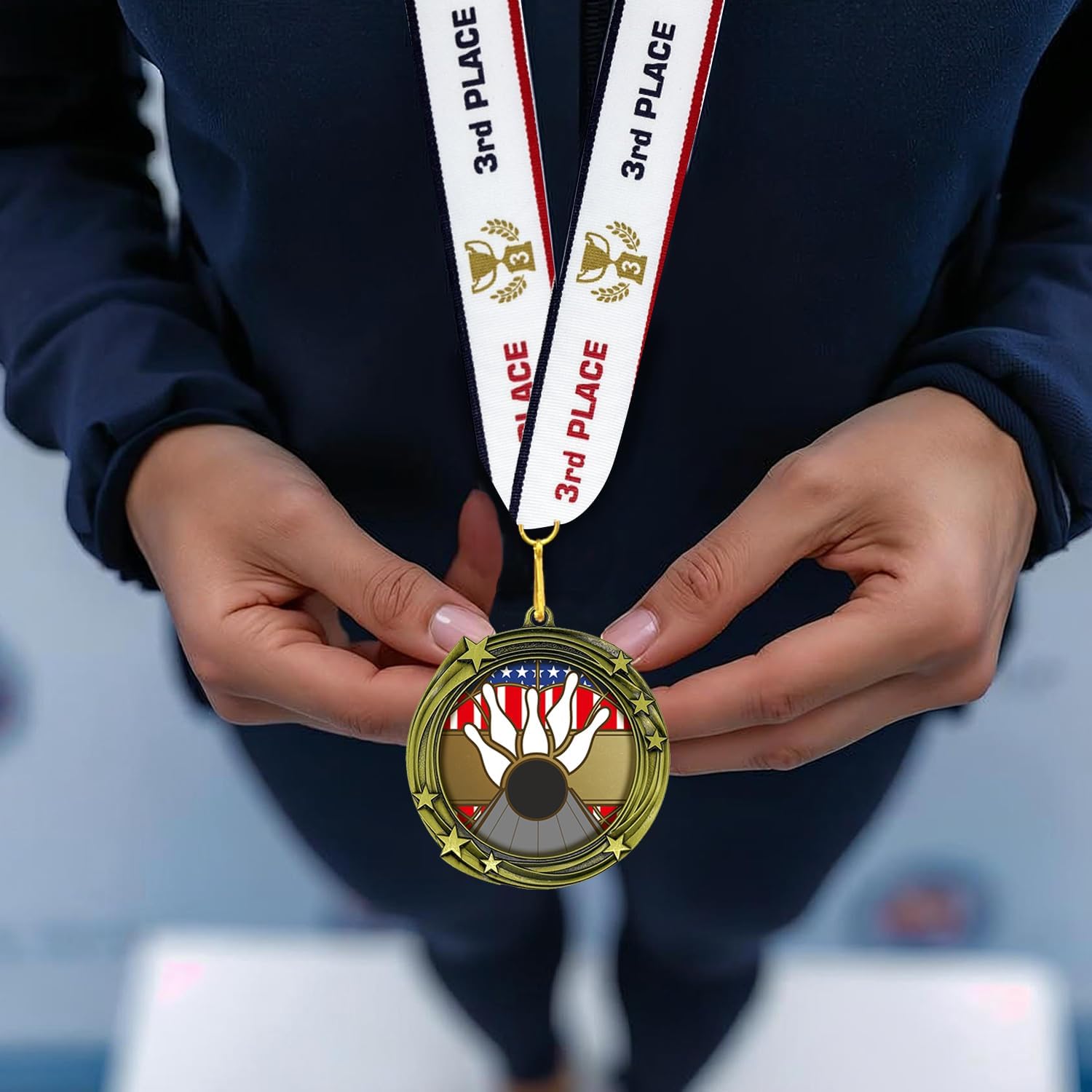 All Quality Bowling Swirling Stars Design Medal - 1st, 2nd, 3rd Place