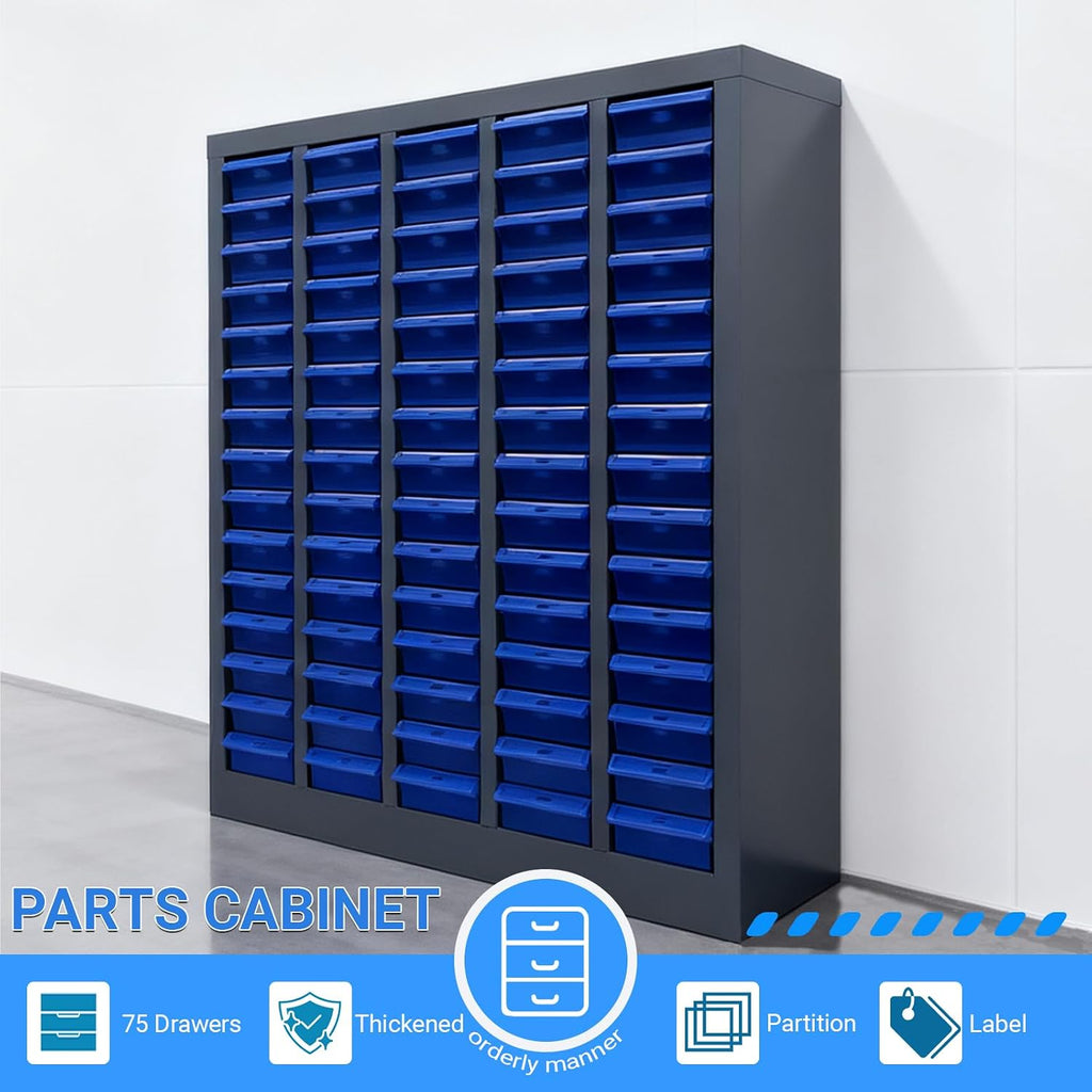 75 Drawers Bolt Bin Cabinet Nut and Bolt Organizer ABS Marterial with Partitions and Labels for Workshop Garage Hardware Storage