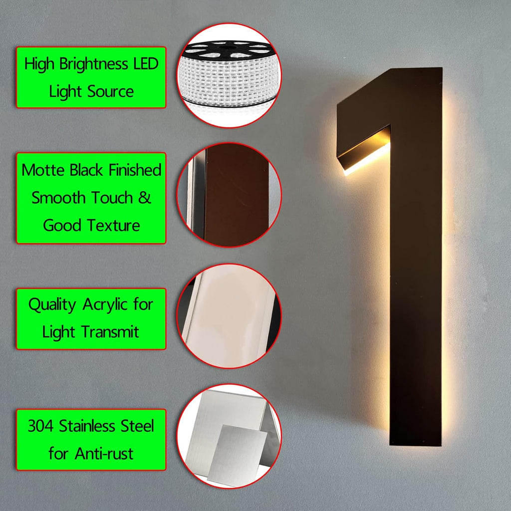 18' Backlit LED Home Address Number, Lighted Up House Numbers Plaques For Outside, Steel House Numbers Plaques With Lights For DIY Yard Outdoor,K