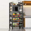 HeavyDuty Rolling Kitchen Microwave Cart Multifunctional Bakers Rack with Storage & Wheels Metal Shelves Fruit & Vegetable Basket Ideal for Living Room Dining Room & Coffee Bar