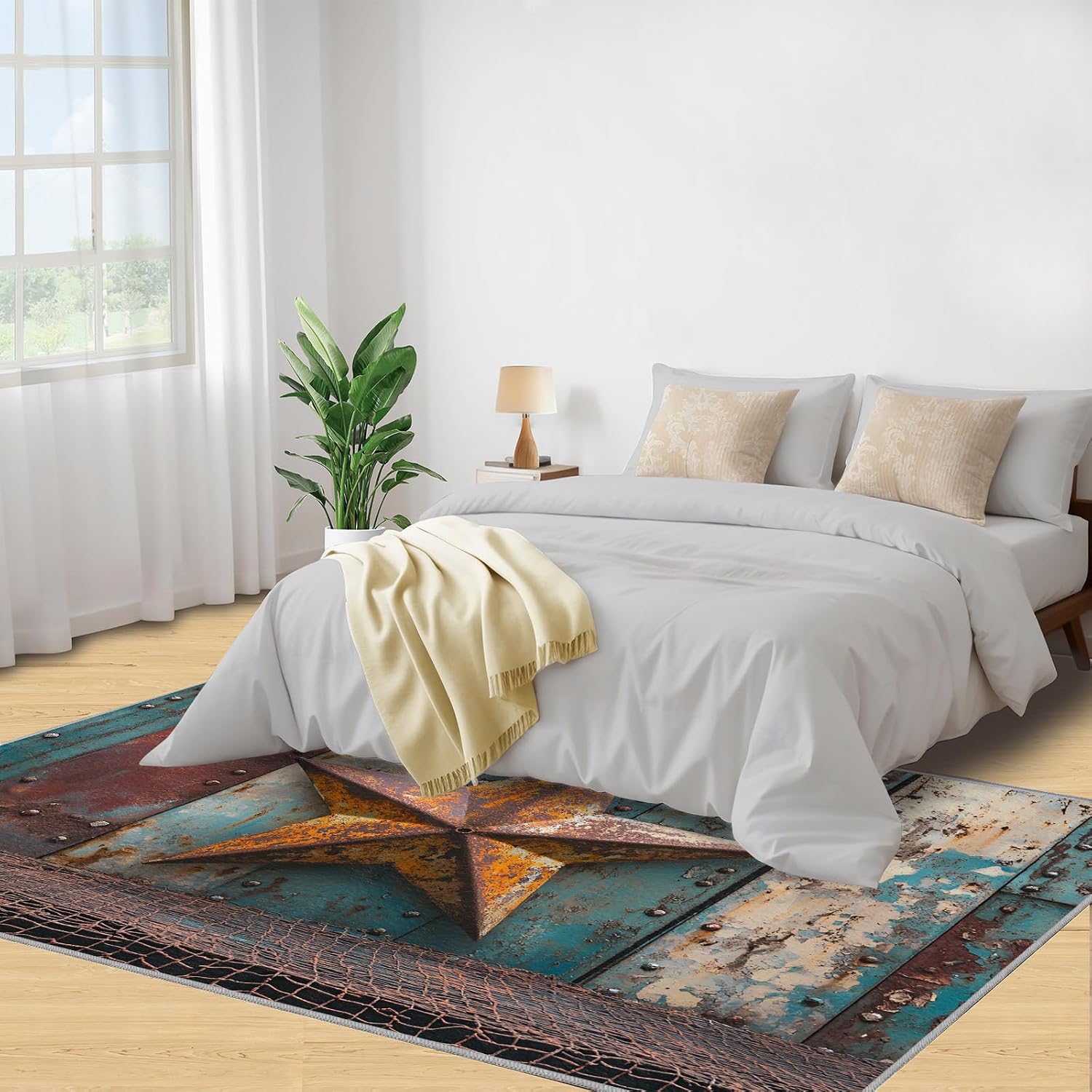 Western Texas Star Rug 6x8-6x8 Rug, Vintage Area Rugs for Living Room, Farmhouse Rugs for Bedroom, Rustic Non-Slip Mat, Texas Star Home Decor & Gifts