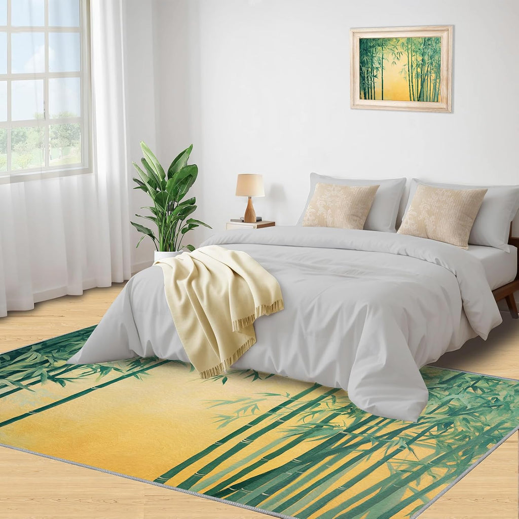 Green Bamboo Forest Rugs for Living Room, Chinese Bamboo Bedroom Rug, Home Decor Area Rug for Study Office Decor Floor Mat 6x8