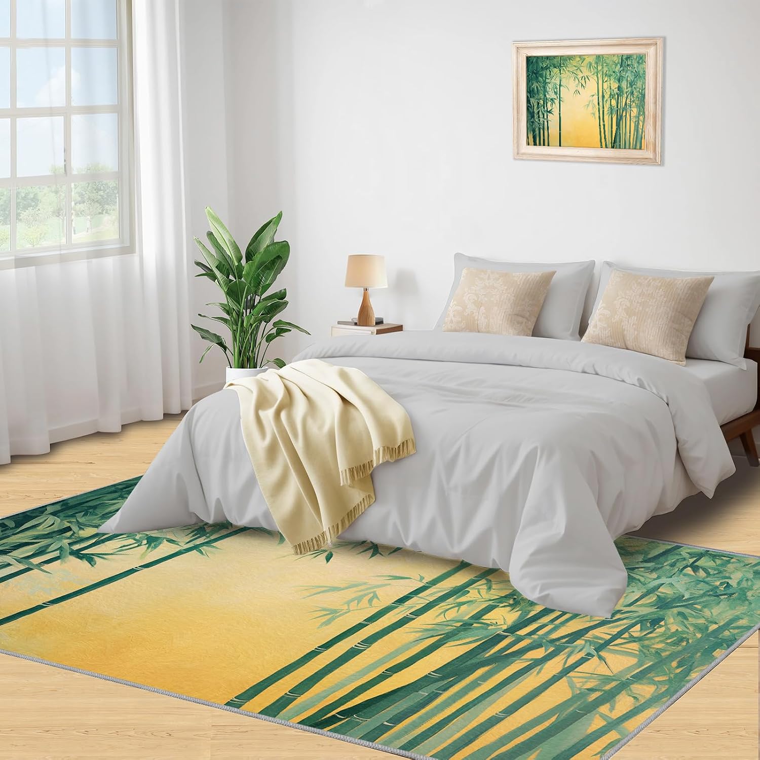 Green Bamboo Forest Rugs for Living Room, Chinese Bamboo Bedroom Rug, Home Decor Area Rug for Study Office Decor Floor Mat 6x8