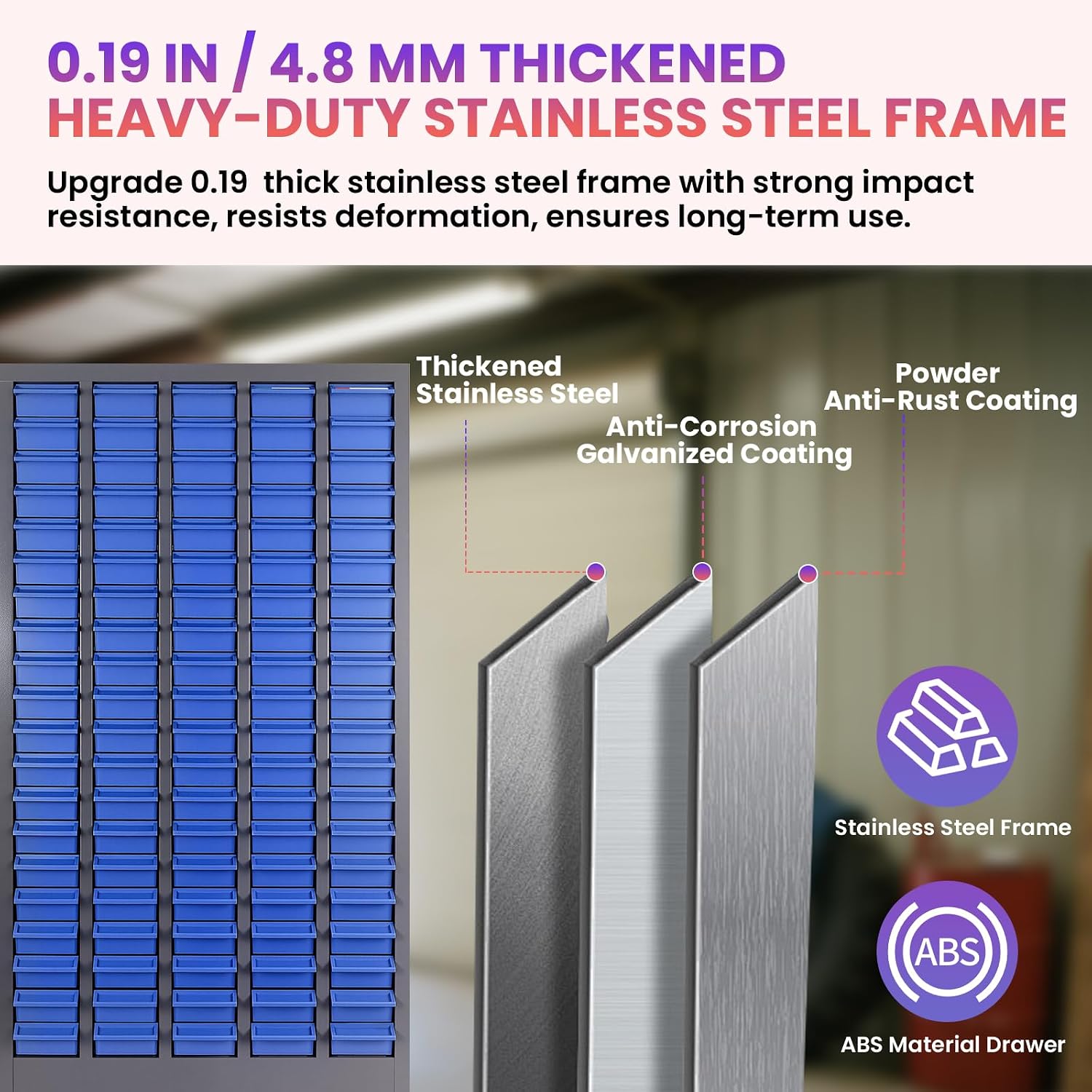 100 Drawers Nut and Bolt Organizer with Built-in 500 Dividers & 200 Labels, Alloy Steel Frame Parts Cabinet, ABS Drawers Bolt Organizer Systemfor Screws, Hardware in Garage & Shop