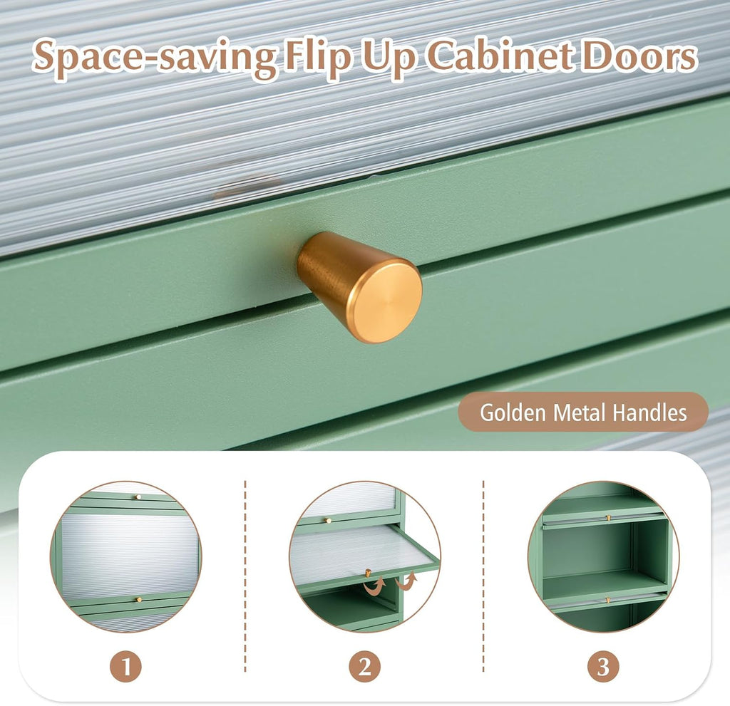 LDAILY 5-Tier Kitchen Storage Cabinet, Mobile Microwave Stand with Metal Frame, Double Anti-toppling Device, 4 Rolling Casters, Freestanding Bakers Rack for Kitchen, Dining Room, Living Room (Green)