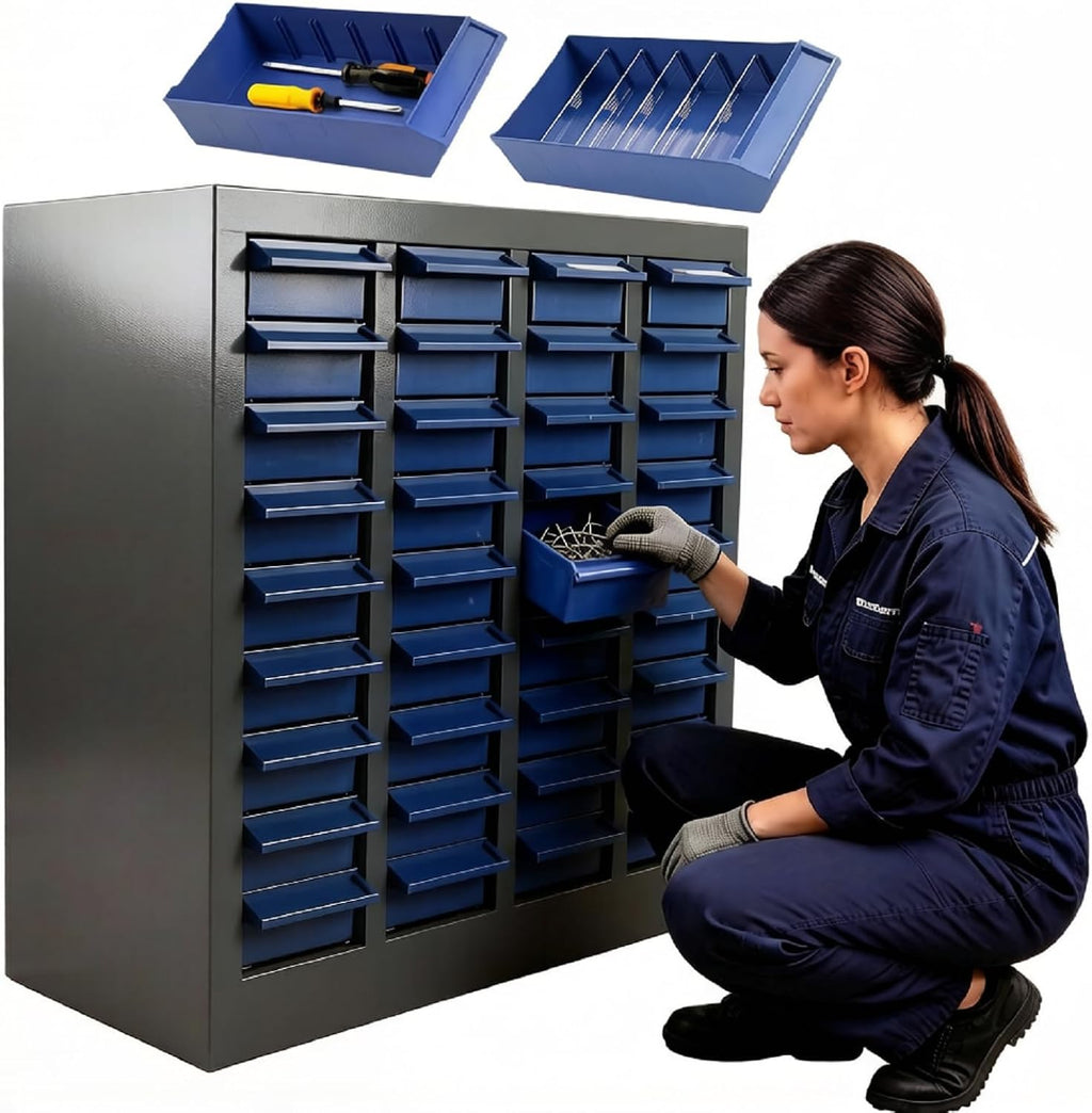 40 Drawers Heavy-Duty Alloy Steel Nut and Bolt Organizer with 200 Dividers & 80 Label Slots, ABS Drawers Material Parts Cabinet, Screw and Bolt Bins Organizer for Garage Workshop Shop Storage