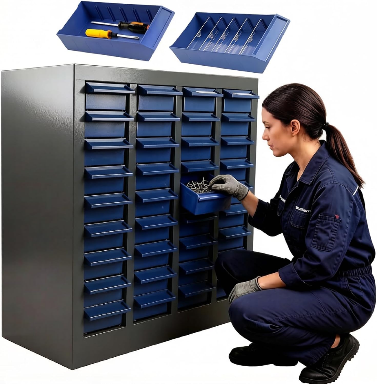 40 Drawers Heavy-Duty Alloy Steel Nut and Bolt Organizer with 200 Dividers & 80 Label Slots, ABS Drawers Material Parts Cabinet, Screw and Bolt Bins Organizer for Garage Workshop Shop Storage