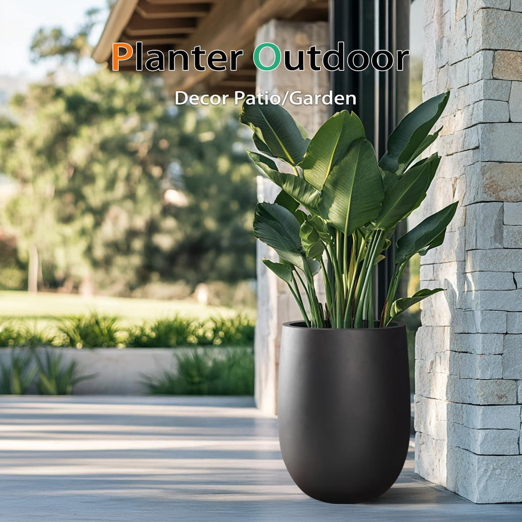 Heyzier Concrete Planter Outdoor Indoor, Large Tall Cement Plant Pots for Trees Flowers (Black, 22 inch) (Black, 18 inch)