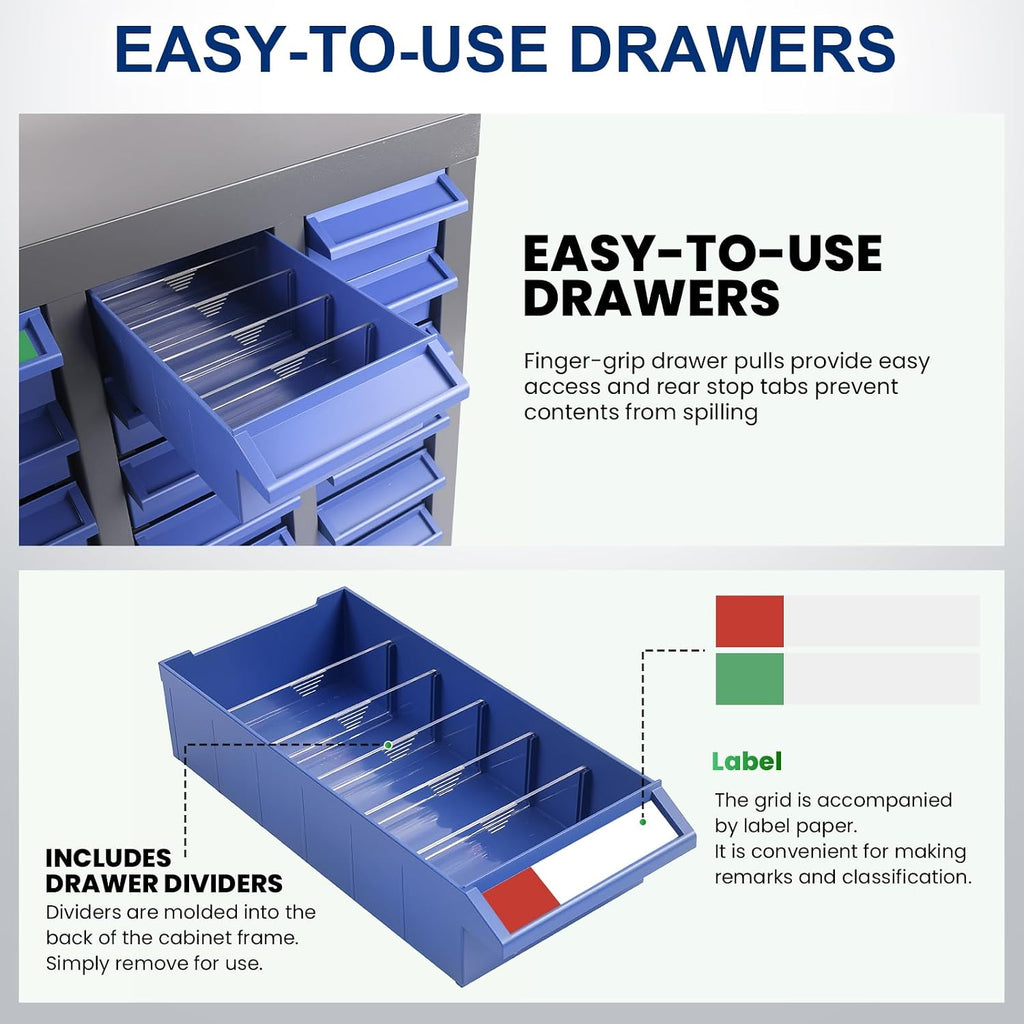 100 Drawers Nuts and Bolts Organizers and Storage with Labels and Dividers, Parts Cabinet with ABS Material Drawer, Alloy Steel Bolt Bin Tool Storage Cabinet for Nuts, Bolts, Screws (100 Drawers)