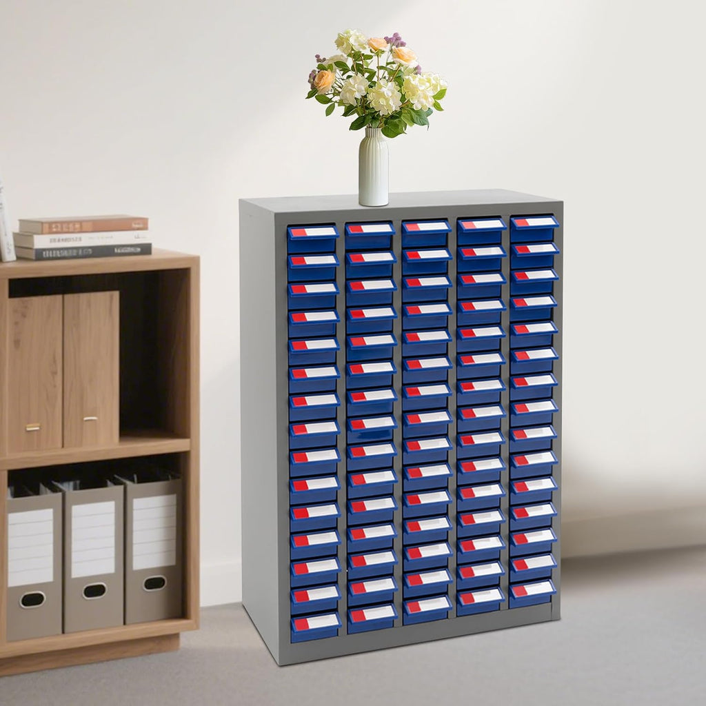 75-Drawer Parts Organizer Cabinet with 150 Detachable Dividers, 5.51Lbs/Drawer Capacity,Bolt and Nut Tool Storage Box,Includes Labels & Dust Covers for Storing Bolts,Nuts,Screws (Blue)
