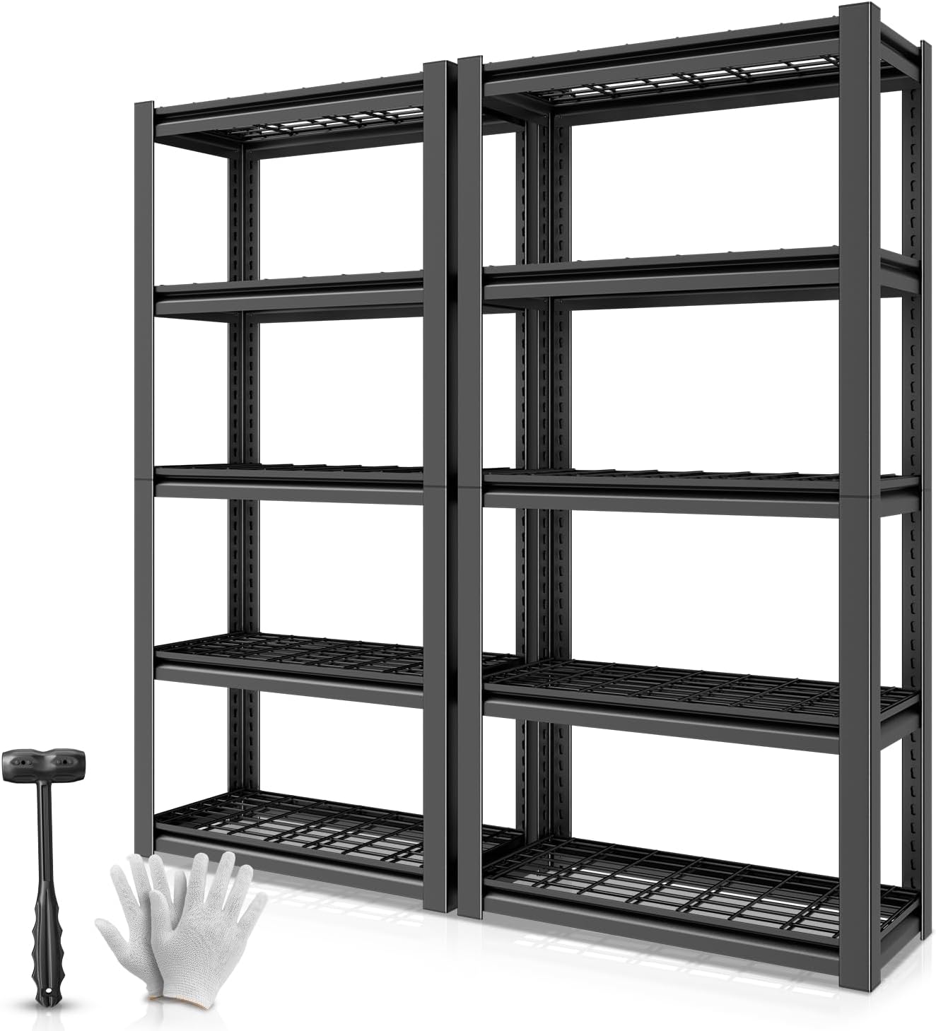 Auto Dynasty 5-Tier Storage Shelves Set of 2, 72' H (3000LBS Capacity) Adjustable Garage Shelving, Metal Storage Utility Rack Shelf Unit for Pantry Kitchen Warehouse, 72' H x 35' W x 16' D, Black