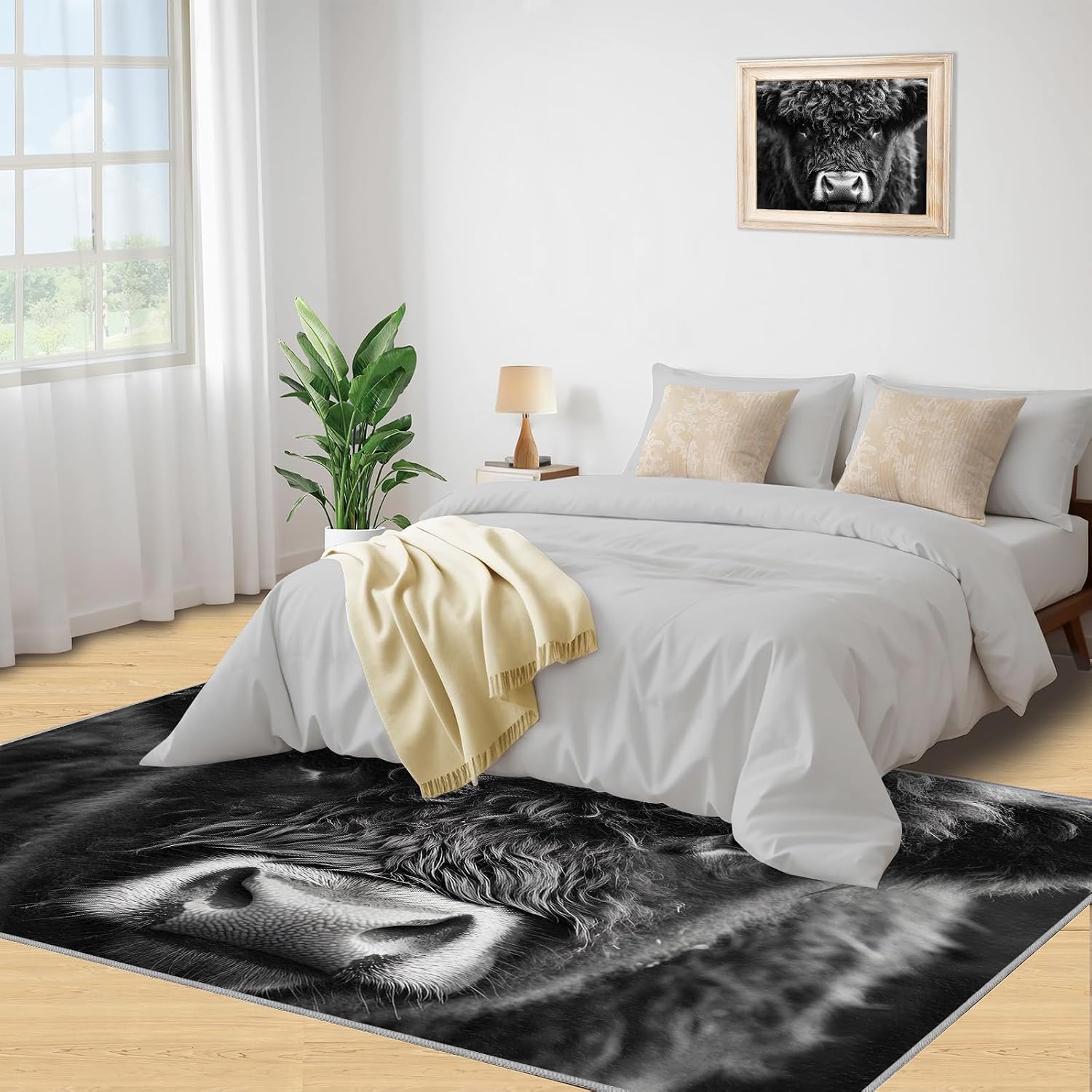 Highland Cow Rug Large - 6x8 Rug, Western Area Rugs for Living Room, Animal Rugs for Bedroom, Farmhouse Non-Slip Mat, Highland Cow Home Decor & Gifts